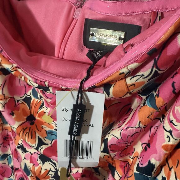 NWT Alexia Admor Dress 4 Strapless Pink Floral Slit Spring Feminine Bloomcore - Picture 12 of 14